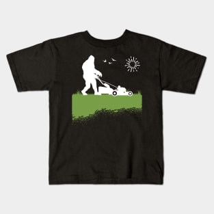 Bigfoot, the Lawn Mowing Sasquatch: Taming and Cutting Grass Kids T-Shirt